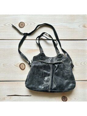 PATRICIA NASH Black Crackled Leather Satchel Crossbody bag